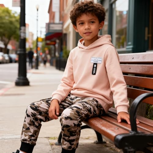 Image of Boys 2 Piece Outfits Long Sleeve Hooded Sweatshirt Top Camouflage Sweatpants Fall Winter Clothing Set 5-10T