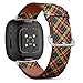 CJBROES Replacement Leather Watch Band, Compatible with Fitbit Versa 3 and Fitbit Sense of Wristband Bracelet Accessory - Colors Plaid