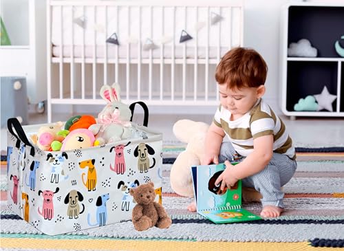 Image of Rectangle Gift Storage Basket Home Shelf Storage Basket Organizer Box Clothes Laundry Hamper Nursery Basket Laundry Basket with Handles (Dog)