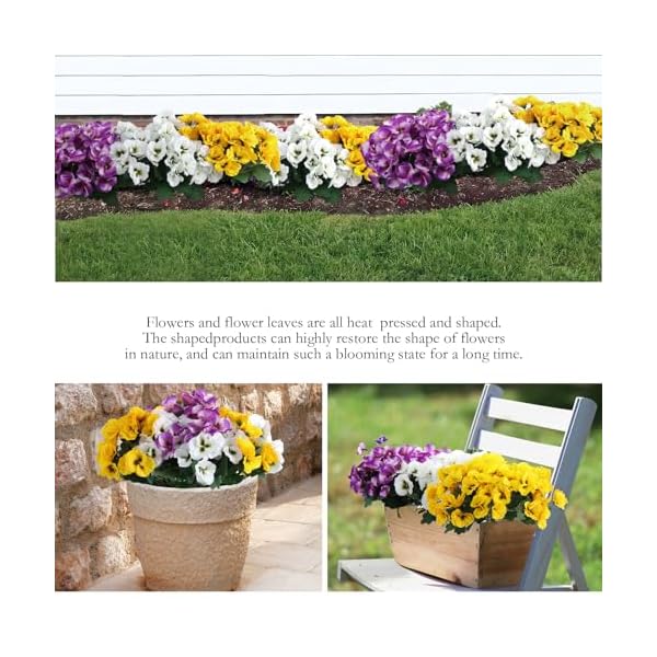 Hananona 12 bundles artificial flowers outdoor uv resistant artificial silk pansies faux plastic flower in bulk fake outdoor plants12 yellow white purple  urban country home decor
