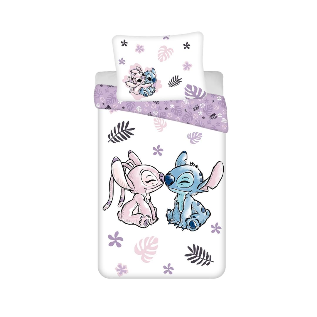 My sweety pop - Juego de cama para niña Lilo&Stitch de 2 piezas, funda de edredón reversible, 140 x 200 cm, funda de almohada, 70 x 90 cm, algodón, color morado y blanco