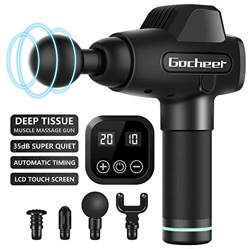 Gocheer Muscle Massage Gun, Handheld Deep Tissue Massager Electric Quiet Portable Massaging Gun 20 Speed Adjustable Professional Percussion Fascia Gun for Sore Muscle and Stiffness, Black