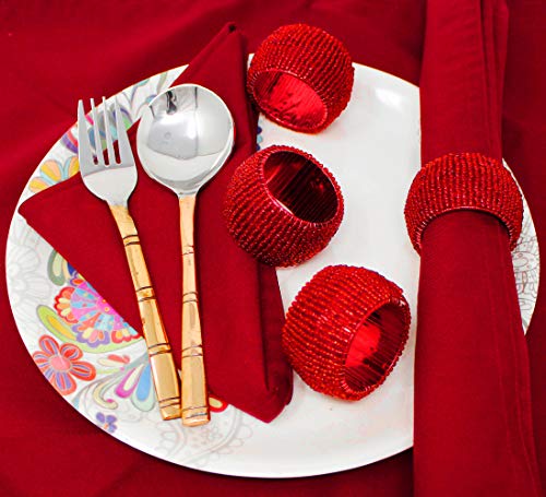 Skavij Handmade Glass Beads Napkin Rings Set Of 12 For Everyday, Dining Table Decoration (Red) #TOP1