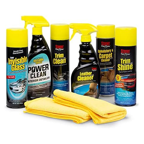 Stoner Car Care 99056 Interior Detailing 8-Piece Kit Includes Carpet and Upholstery Cleaner, Leather Cleaner, Trim Shine, Trim Clean, Premium Glass Cleaner, Power Clean, and Two Microfibers Cover