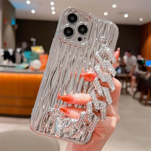 Coque de téléphone argentée ondulée antichoc iPhone 14 chaîne