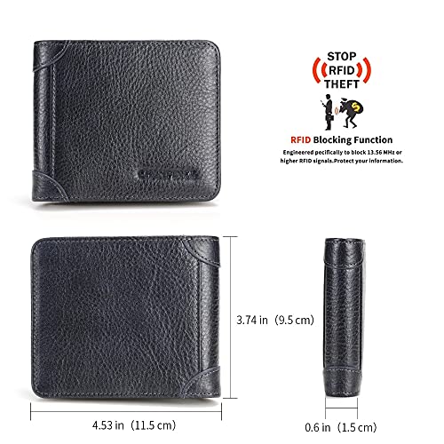 Image of Mens Trifold Leather RFID Blocking Wallet with 2 ID Windows 2 Cash Compartments 6-8 card slots 2-3 inside slots Large Capacity Wallet