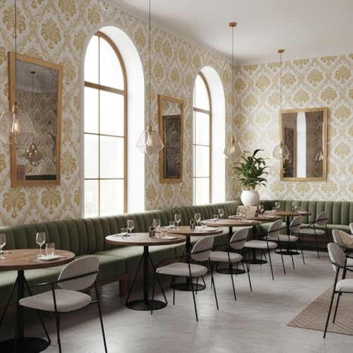 Image of White Golden Luxury Floral Damask Pattern Wallpaper 45x300cm | Self-Adhesive Wall Sticker | Decorative Vinyl Paper for Living Room, Sofa Background & Hallway Decor