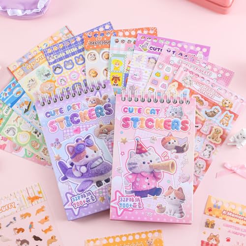Image of Girl's Cute Sticker Book, Cartoon Cat Theme - 700+ Cute Animal Style Foodie Stickers, for DIY Scrapbooking Journaling Handbook Decoration