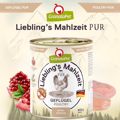 GranataPet Liebling's Mahlzeit Geflügel PUR, Nassfutter für Hunde, Hundefutter ohne Getreide & Zuckerzusätze, Alleinfuttermittel mit hohem Fleischanteil & hochwertigen Ölen, 6 x 800 g