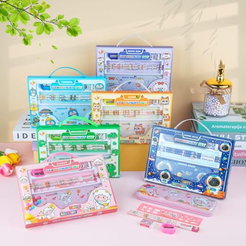 Image of Birthday Popper 5-in-1 Cartoon Themed Stationery Set for Kids - Set of 6 as Birthday Return Gifts, Study, Writing & Drawing - Type 1