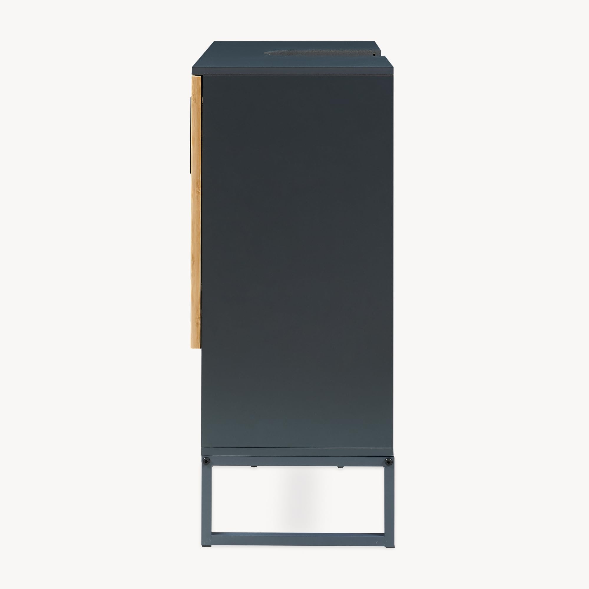 [en.casa] Meuble sous Lavabo Svanes avec 2 Portes à Lattes 2 Compartiments Intérieurs Étagère Inférieure Meuble sous Vasque Salle de Bain WC Bambou 70 x 60 x 30 cm Gris Foncé Naturel