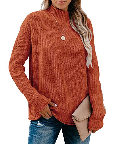 Womens Turtleneck Sweaters Pullover Oversized Long Sleeve Knit Tops Drop Shoulder Ribbed Solid Jumper