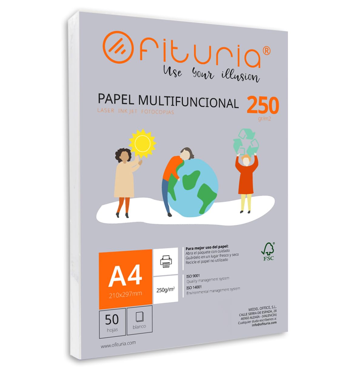 A4 250 g Ream of Paper with 50 White Sheets, Multifunctional Paper for School and Business Use Ideal for Laser, Inkjet or Copier Printers - Ofituria — image 1