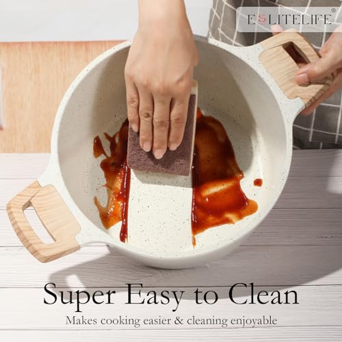 image for ESLITE LIFE Nonstick Stock Pot with Lid, 5 Quart Granite Casserole Lar