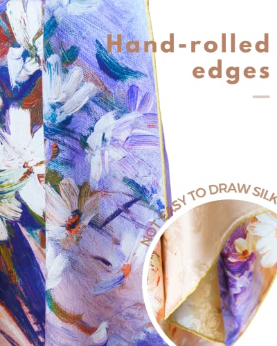 PoeticEHome Double-Sided Luxury Silk Scarf - Breathable 3D Jacquard, Floral Grosgrain Print, Hand-rolled Edge, Gift Packed4