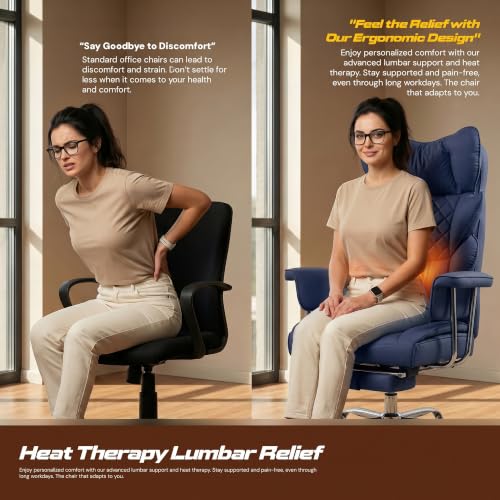 Image of DROGO Monarch-X Massage Office Chair with Vibration & Heat | Big and Tall Ergonomic Executive Computer Chair with PU Leather & 150Reclining | Gaming Chair with Spacious Cushion Seat & Footrest (Blue)