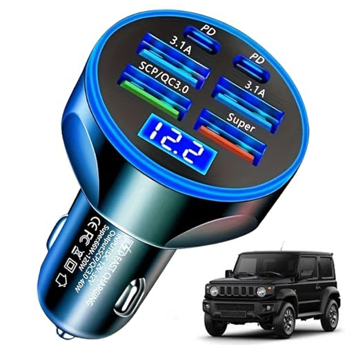 Cargador de Coche Carga rapida USB, 6 Puertos con Pantalla LED Digital, 66W, Adaptador de Carga Rápida QC3.0, Color Negro - Cargador movil para Coche.