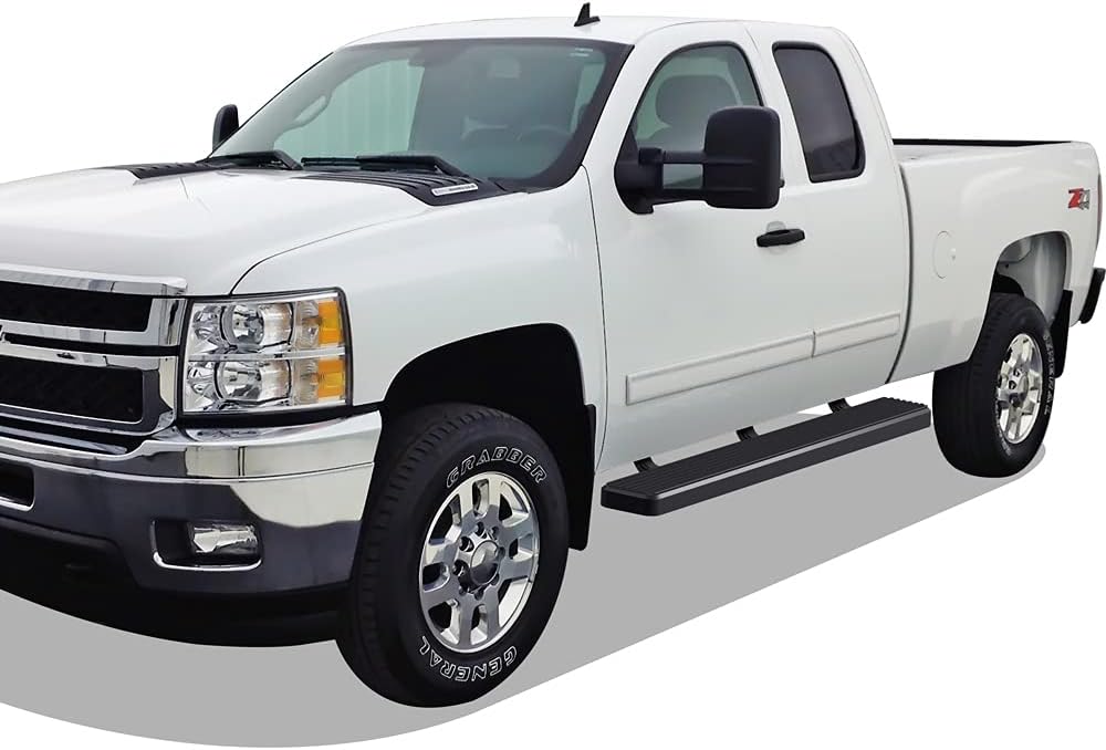 APS Running Boards (Nerf Bars Side Steps) Compatible with Chevy Silverado GMC Sierra 2007-2018 Double Extended Cab & 2500 3500 2019 (Exclude 07 Classic) (Stainless Steel Black Powder Coated 6in)