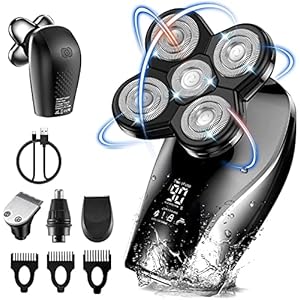 Rasierer Herren Elektrisch,4 IN 1 Rotationsrasierer LED-Display Präzisionstrimmer Glatzen Rasierer Herren Nass&Trockenrasierer Wasserdicht Elektrisch Pflegeset