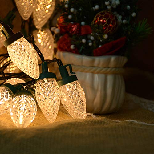 Image of C9 Christmas Lights, 50 led Battery Operated Strawberry Christmas String Lights for Holiday Decorations Christmas Wreaths Xmas Tree Front Door Garland Decorations (Warm Lighting)