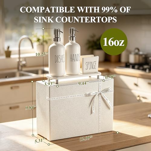 Image of Cisily Housewarming Gifts New Home Basket, Kitchen Soap Dispenser Set Comes with Ceramics Sponge Holder, Silver Stainless Steel Pumps, and Instant Dry Tray, Hand and Dish Soap Dispenser Set