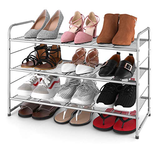 Simple Trending 3-Tier Stackable Shoe Rack, Expandable & Adjustable Shoe Shelf Storage Organizer