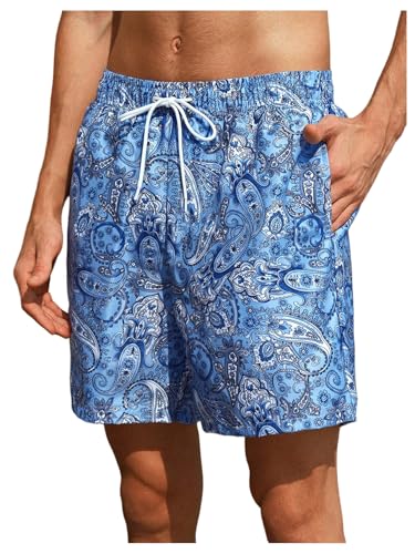 Men's Paisley Print Swim Trunks Drawstring Waist Hawaiian Beach Shorts Boho Board Shorts Bathing Suit