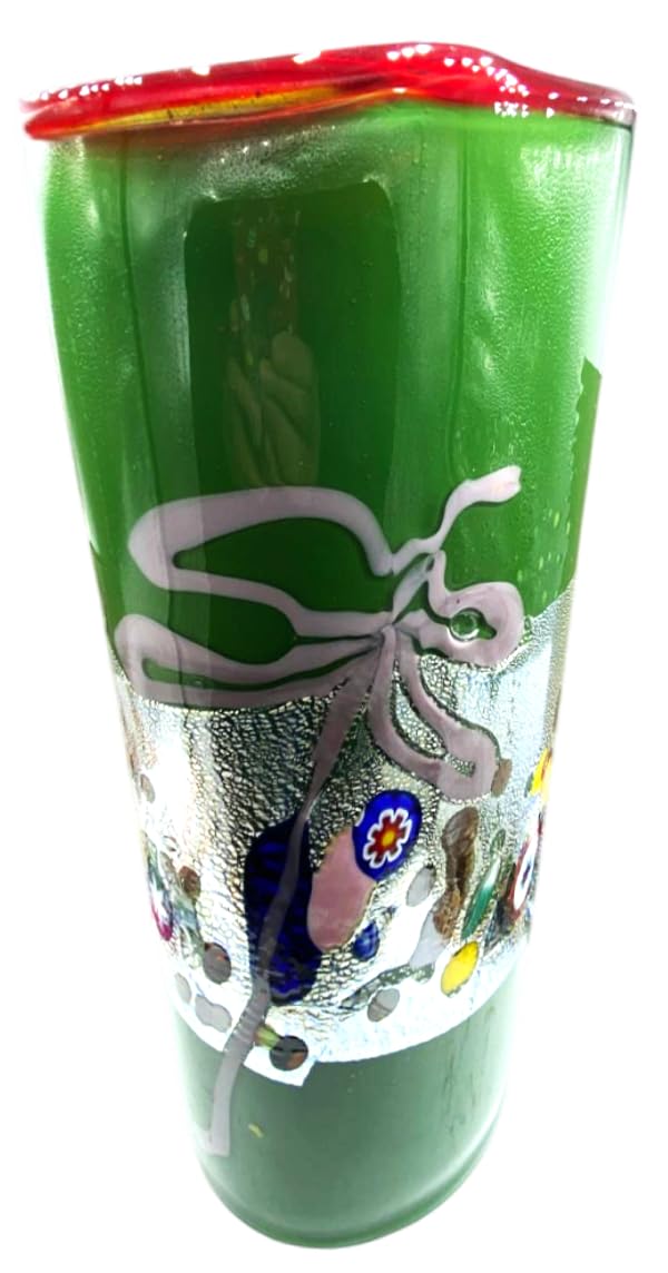 Jarrón de cristal de Murano, decorado a mano con murrina y hoja de plata multicolor, arte moderno veneciano MDARG04A