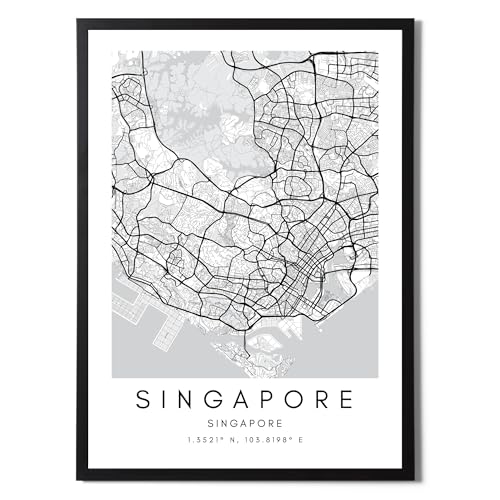 State Media Vision Singapore World City Map Poster Individual Set - Minimalist Bedroom or Living Room Print - Black and White Singapore Wall Art (Singapore, A4 Print Only)