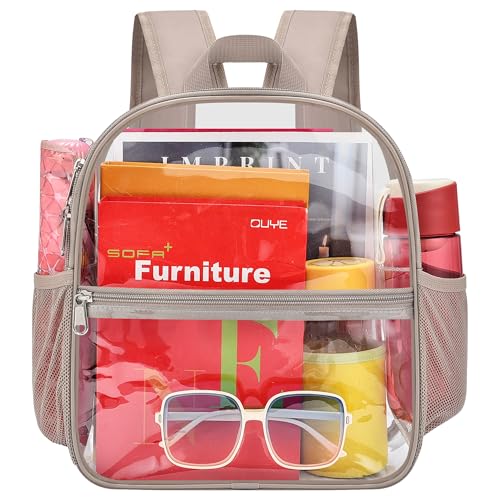 Image of Busiuw Clear Backpack for Stadium Events 12x12x6 Mini Small Sports Fan Backpacks with Front Pocket for Concert Sport Events Work Travel(Khaki)