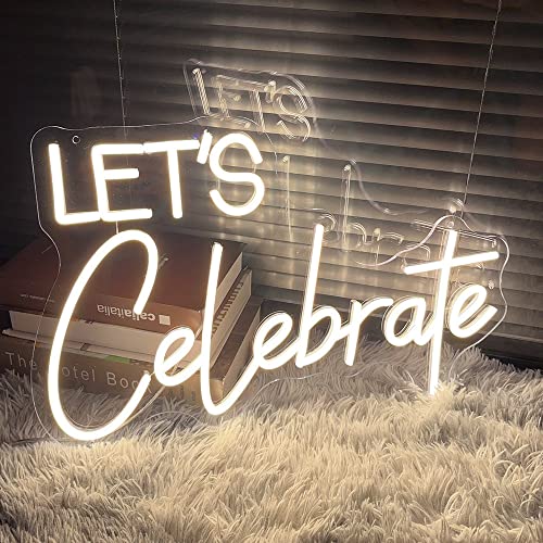 Image of Neon Sign The Celebrate for Wall Decor Custom Light Up Sign Indoor Bedroom Home Decor LED Neon Light Sign Large Backdrop Flex Birthday Wedding Christmas Living Room Business Gift,Warm White 31.5 IN