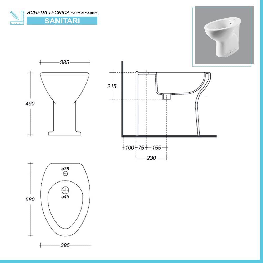 Inbagno Sanitari Bagno per Anziani H. 48 cm Ceramica Bianca Lucida Sedile copriwc Slim