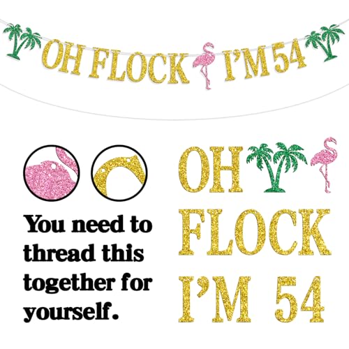 Image of Oh Flock I'm 54 Banner, Glitter Happy 54th Birthday Anniversary Party Decorations, Pineapple Party Decor, Hawaiian Luau Tropical Aloha 54 Theme Party Photo Props