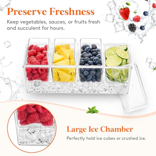 Image of Lifewit Taco Bar Serving Set for Party with 4 x 20 oz Containers & Components, Ice Chilled Condiment Caddy Organizer, Garnish Serving Tray Platter for Mimosa Bar Accessories, Fruit, Salad, Food