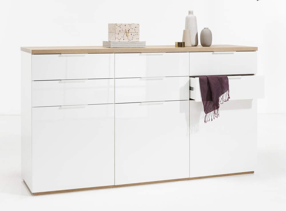 Composad | Credenza della Linea MUNDI con 6 Cassetti e 3 Ante, Madia, Mobile Ingresso, (LxAxP) 179,20x102,30x50 cm, Colore Rovere e Bianco Laccato, Soggiorno, Ingresso, Made in Italy