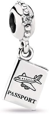 MiniJewelry Passport Dangle Charm fits Pandora Charms Bracelets Vacation Party Voyage Flight Airplane Sterling Silver Bead