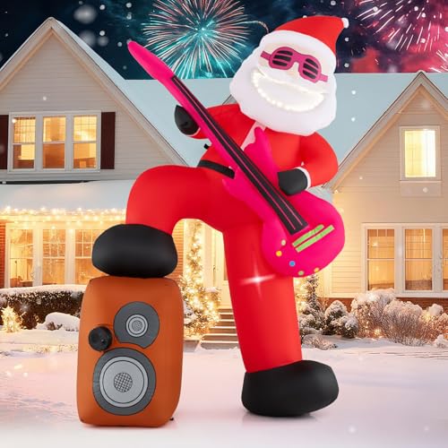 COSTWAY aufblasbarer Weihnachtsmann mit Gitarre & Musik, 180 cm LED...