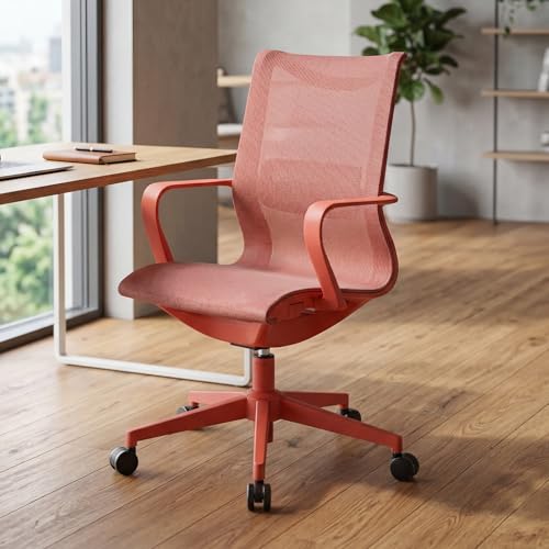 Ya-Home Chaise de Bureau Ergonomique Hauteur Réglable Fauteuil de Bureau avec Siège Dossier en Maille Chaise d'Ordinateur avec roulettes Pivotantes, Rouge