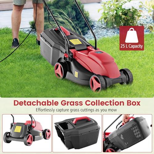 S AFSTAR Electric Lawn Mower, 10-AMP 13-Inch Corded Walk-Behind Lawnmower with Collection Box, 3 Adjustable Height Position, Self Locking Function, Push Lawn Mower for Backyard