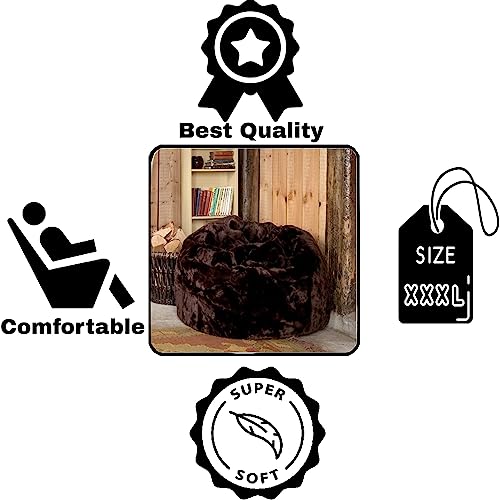 Image of New Brown Classic Design Furry, Bean Bags with Beans Filled, Chair. Premium and Luxurious Fur Bean Bag with thermocol Balls XXXL (Brown)