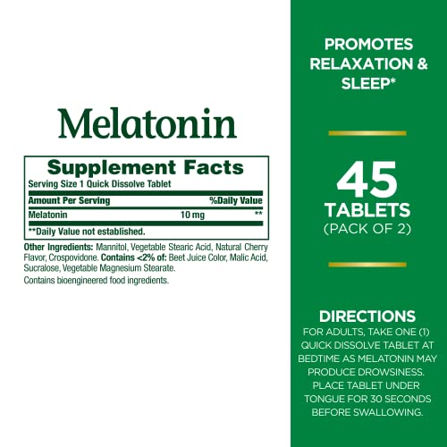 Nature's Bounty Melatonin Quick Dissolve Tablet, 45 Count (Pack of 2) - image 2