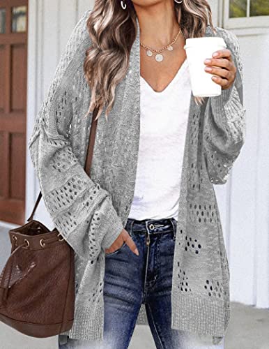 Image of HOTOUCH Lightweight Crochet Cardigan for Women Long Sleeve Open Front Knit Oversized Cardigans Sweaters