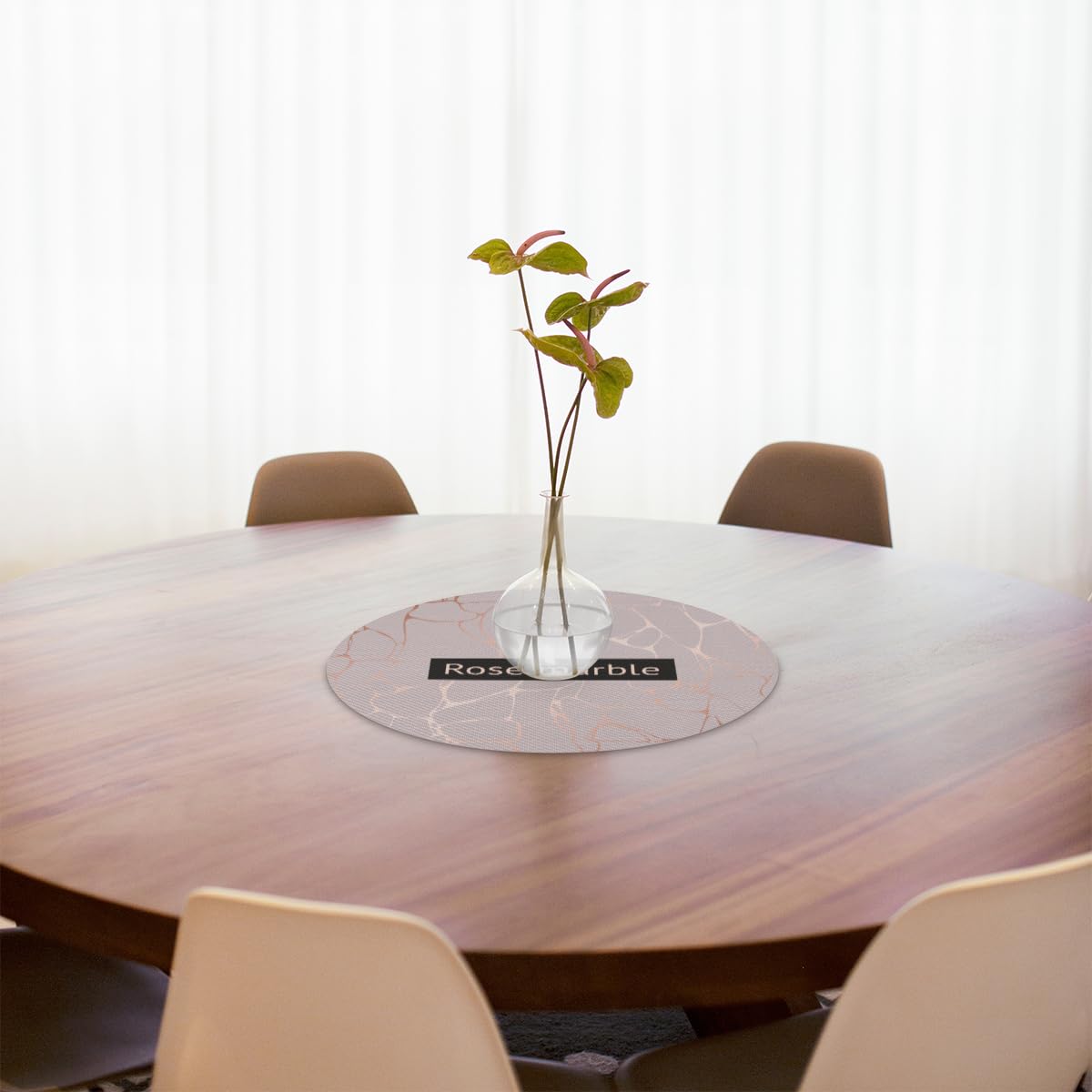 Lot de 6 sets de table ronds en marbre rose - Résistants à la chaleur - Faciles à nettoyer - Antidérapants - En PVC - Pour cuisine, salle à manger