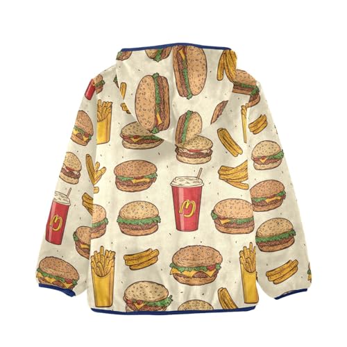 Fast Food and French Fries Hamburger Girls Fleece Jacket Girls Fall Jacket Boys Coats Zip Up Hoodie Outerwear 2-10T2