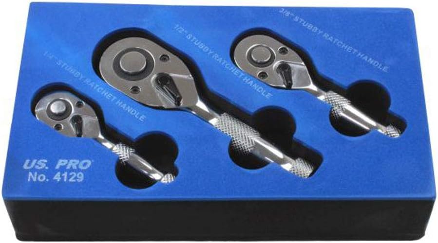 US PRO B4129 Mini Ratchet Spanner Ratchet Short 1/4 "3/8" 1/2 Stubby 3 Piece Set