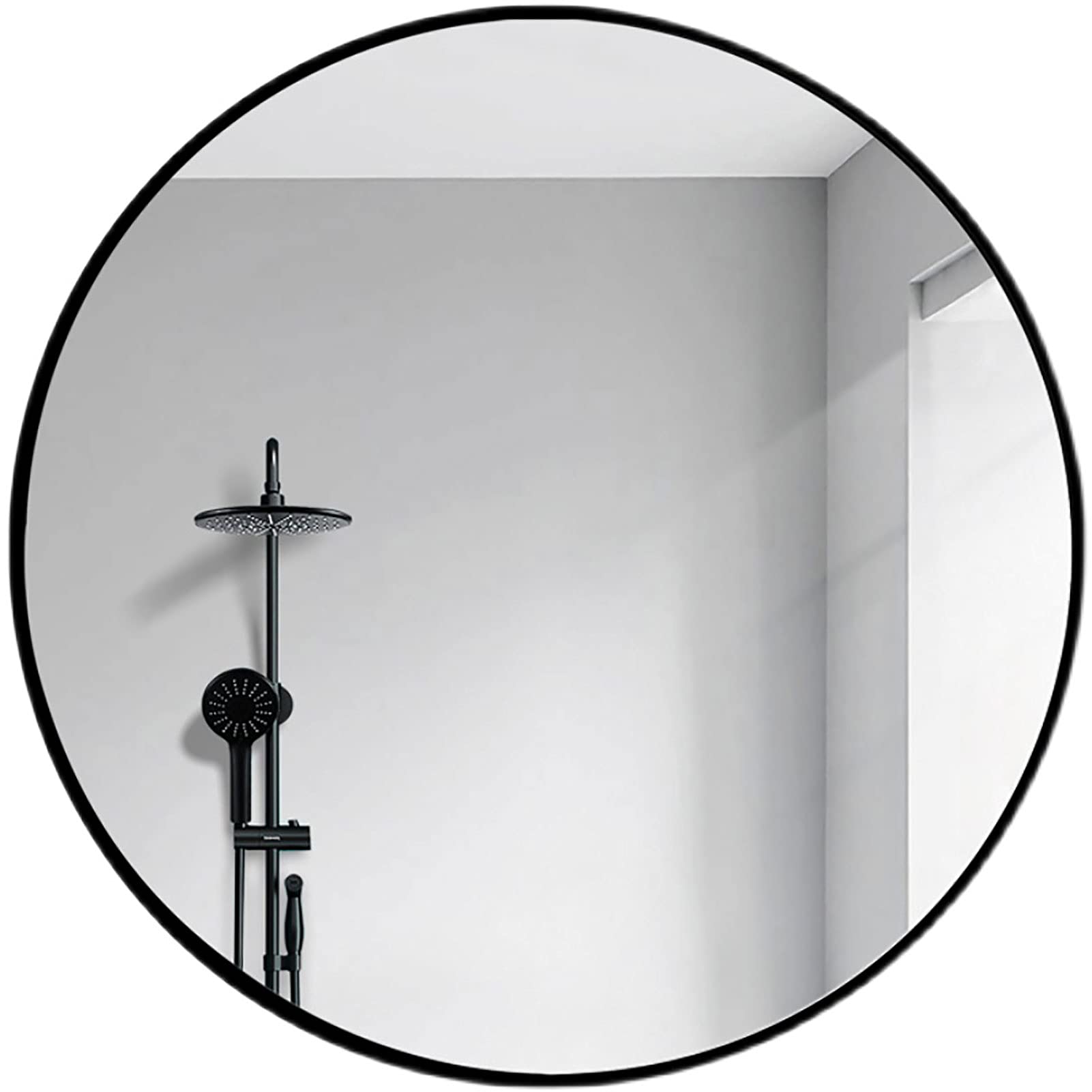 Specchio per Il Trucco,Rotondo Montato A Parete Vanity Cromato A Parete, Grande Specchio Decorativo con Cornice in Metallo per Bagno, Soggiorno, Spogliatoio Bagno Telaio in Alluminio Nero-50