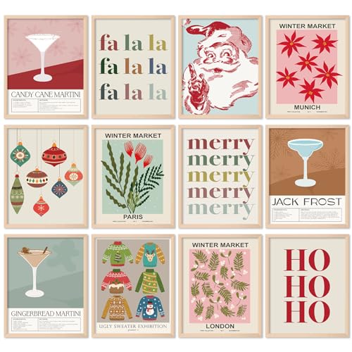 Décoration murale de Noël Whaline, lot de 12 affiches en papier et impressions d'art 27,9x35,6 cm