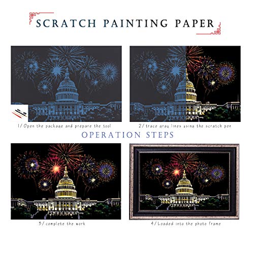 scratch art for adults and kids-city landmarks scratch painting craft kit 8 sheets a4diy foil engraving art setstress relief gift for travel lovers craft lovers home decor fireworkampsakura