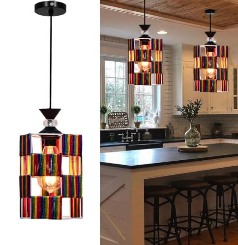 Image of Groeien Crystal Silk Craft Weave Metal Hanging Pendant Ceiling Lamp Fixture | Chandelier for Home, Indoor, Outdoor,Living Room, Bedroom(Bulb Included)(Silk-CraftHex, 1)