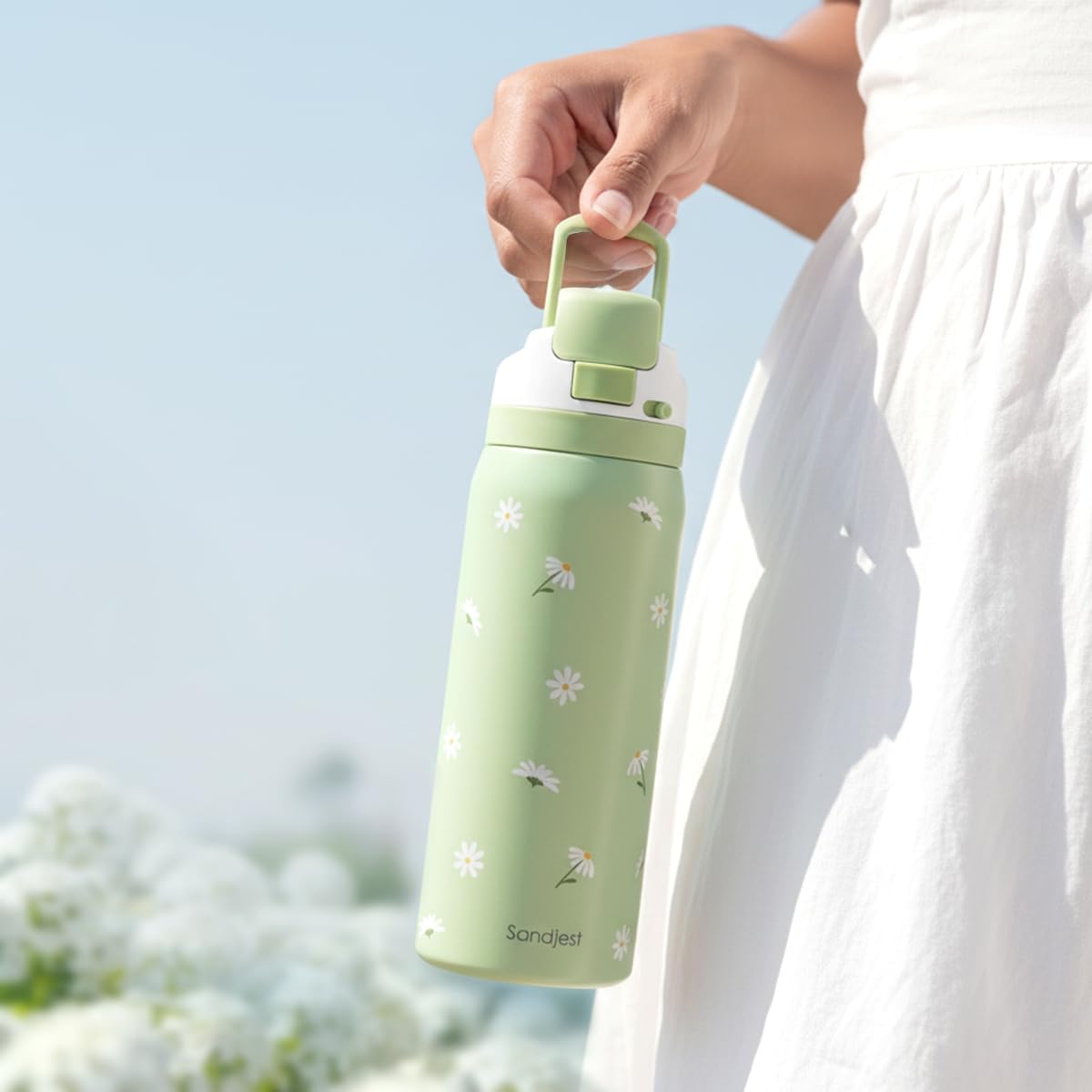 Daisy Insulated Stainless Steel Water Bottle with Straw for Sports and Travel, 32oz Gifts for Women Girls Friends Teens Birthday Christmas (Green) - Image 6